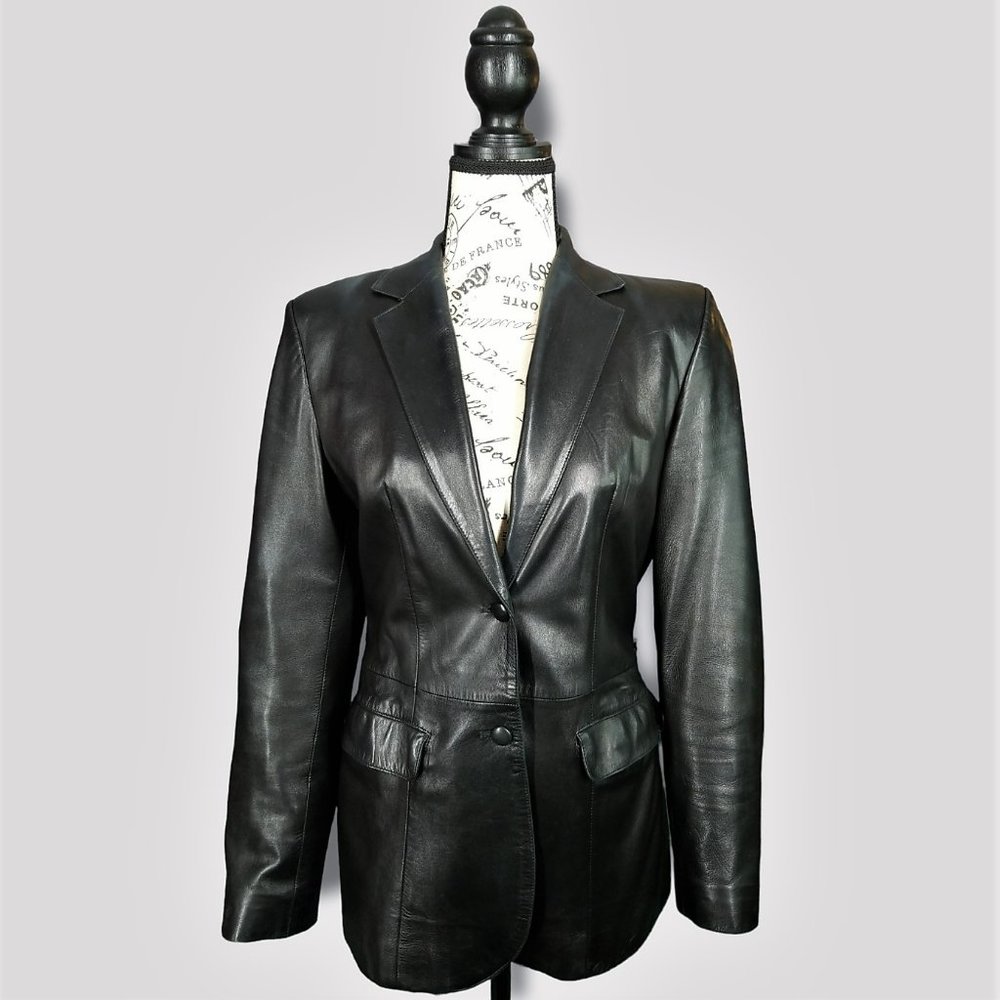 PRADA Black Leather Jacket, Italian Size 38